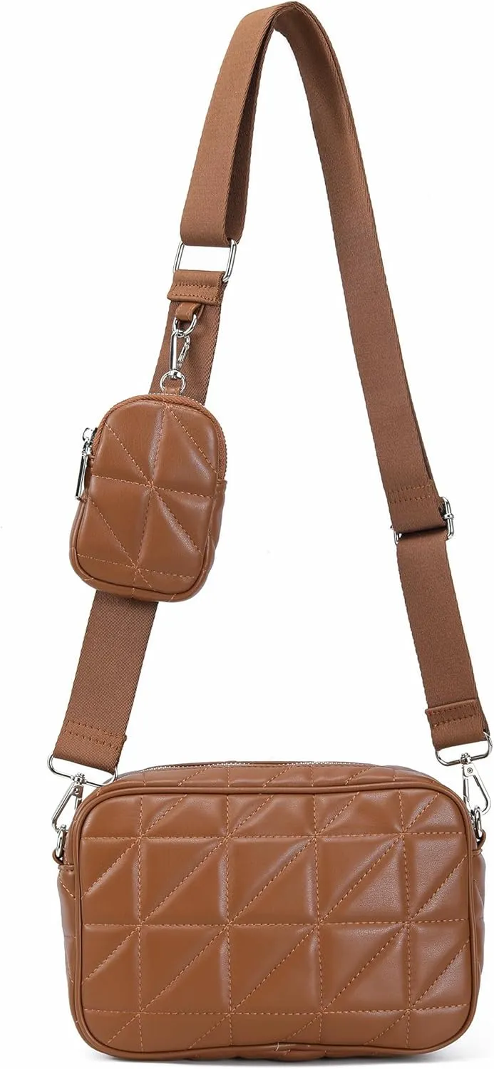 AOCINA Quilted Crossbody Bags for Women with Coin Purse Soft Leather Crossbody Purse Small Shoulder Handbags