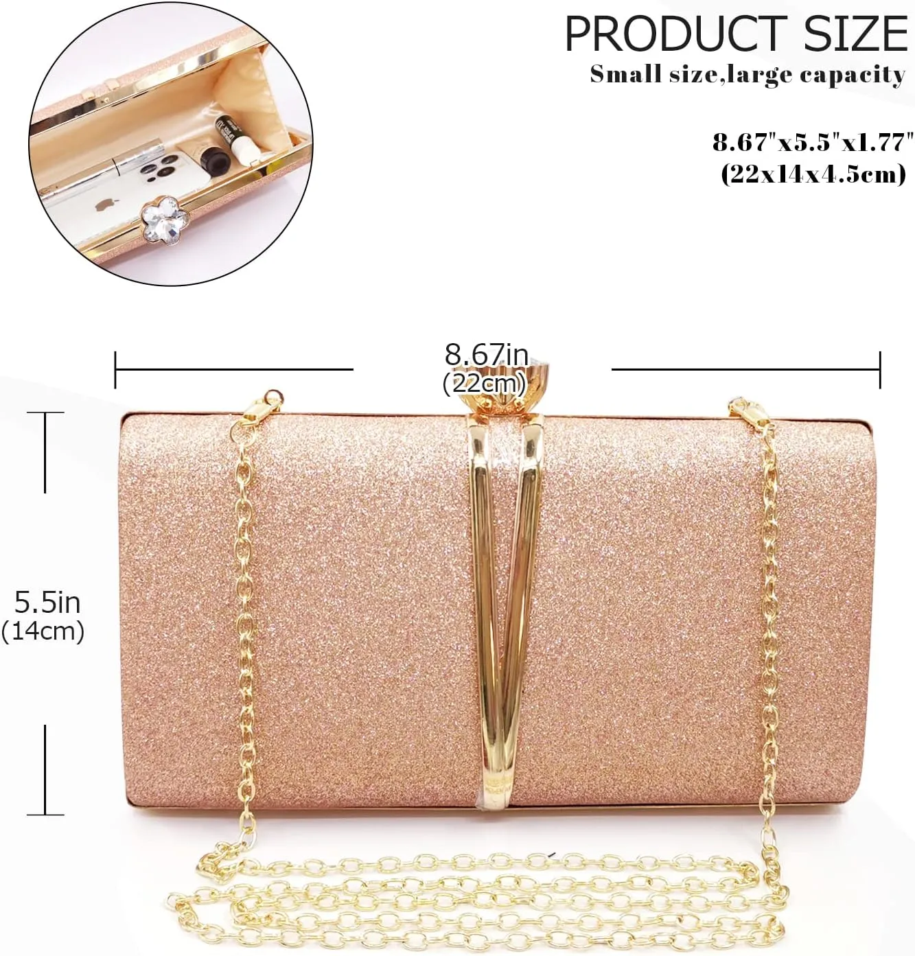 Aovtero Evening Bag Clutch Purses Women Wedding Party Bridal Handbag with Chain