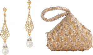 BABEYOND 1920s Vintage Wedding Pearl Dangle Drop Earrings Art Deco Gatsby Earrings Women's Clutch Evening Bags Sparkly Beads Pendant Triangle Purse