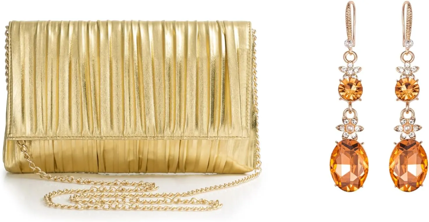 BABEYOND Clutch Purses for Women Evening Bag Pleated Flap Clutch for Formal Party Cocktail Prom Wedding Handbags 1920s Flapper Art Deco Gatsby Earrings 20s Flapper Gatsby Accessories