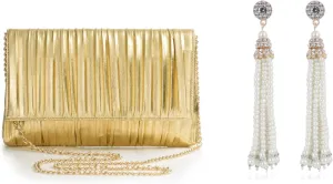 BABEYOND Clutch Purses for Women - Evening Bag Pleated Flap Clutch for Formal Party Cocktail Prom Wedding Handbags 1920s Flapper Art Deco Gatsby Earrings Vintage Wedding Dangle Pearl Earrings