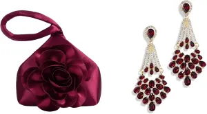 BABEYOND Clutch Purses for Women - Evening Bags Flower Satin Handbag Classy Wristlet Purse for Party Daily Wedding 1920s Flapper Art Deco Gatsby Earrings 20s Flapper Gatsby Accessories