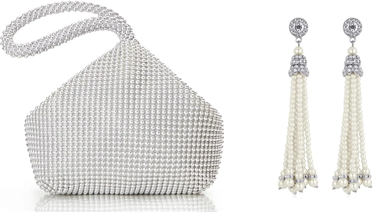 BABEYOND Women's Beaded Clutch Evening Bags Vintage Elegant Triangle Purse for 1920s Party Prom Wedding Earrings 20s Flapper Gatsby Accessories Dangle Pearl Earrings