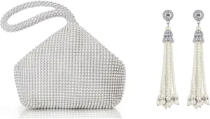 BABEYOND Women's Beaded Clutch Evening Bags Vintage Elegant Triangle Purse for 1920s Party Prom Wedding Earrings 20s Flapper Gatsby Accessories Dangle Pearl Earrings