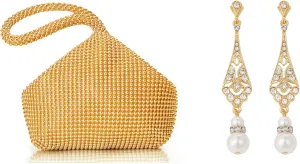 BABEYOND Women's Beaded Clutch Evening Bags Vintage Elegant Triangle Purse for 1920s Party Prom Wedding Pearl Dangle Drop Earrings Art Deco Gatsby