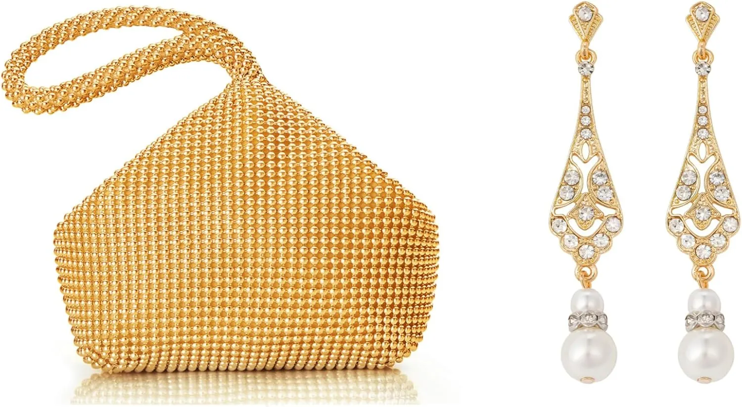 BABEYOND Women's Beaded Clutch Evening Bags Vintage Elegant Triangle Purse for 1920s Party Prom Wedding Pearl Dangle Drop Earrings Art Deco Gatsby