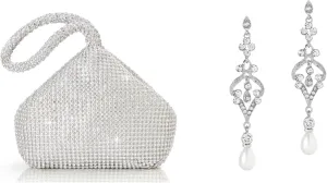 BABEYOND Women's Rhinestone Clutch Evening Bags Sparkly Glitter Triangle Purse 1920s Flapper Art Deco Gatsby Earrings 20s Flapper Gatsby Accessories Vintage Wedding Dangle Pearl Earrings