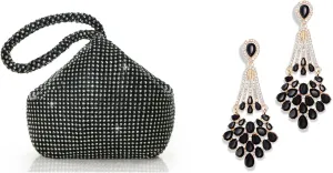 BABEYOND Women's Rhinestone Clutch Evening Bags Sparkly Glitter Triangle Purse 1920s Flapper Art Deco Gatsby Earrings 20s Flapper Gatsby Accessories Vintage Wedding Dangle Pearl Earrings