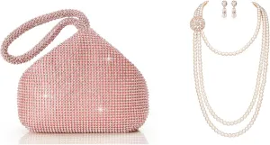 BABEYOND Women's Rhinestone Clutch Evening Bags Sparkly Glitter Triangle Purse for 1920s Party Prom Wedding 1920s Gatsby Pearl Necklace Vintage Bridal Pearl Necklace Earrings Jewelry Set
