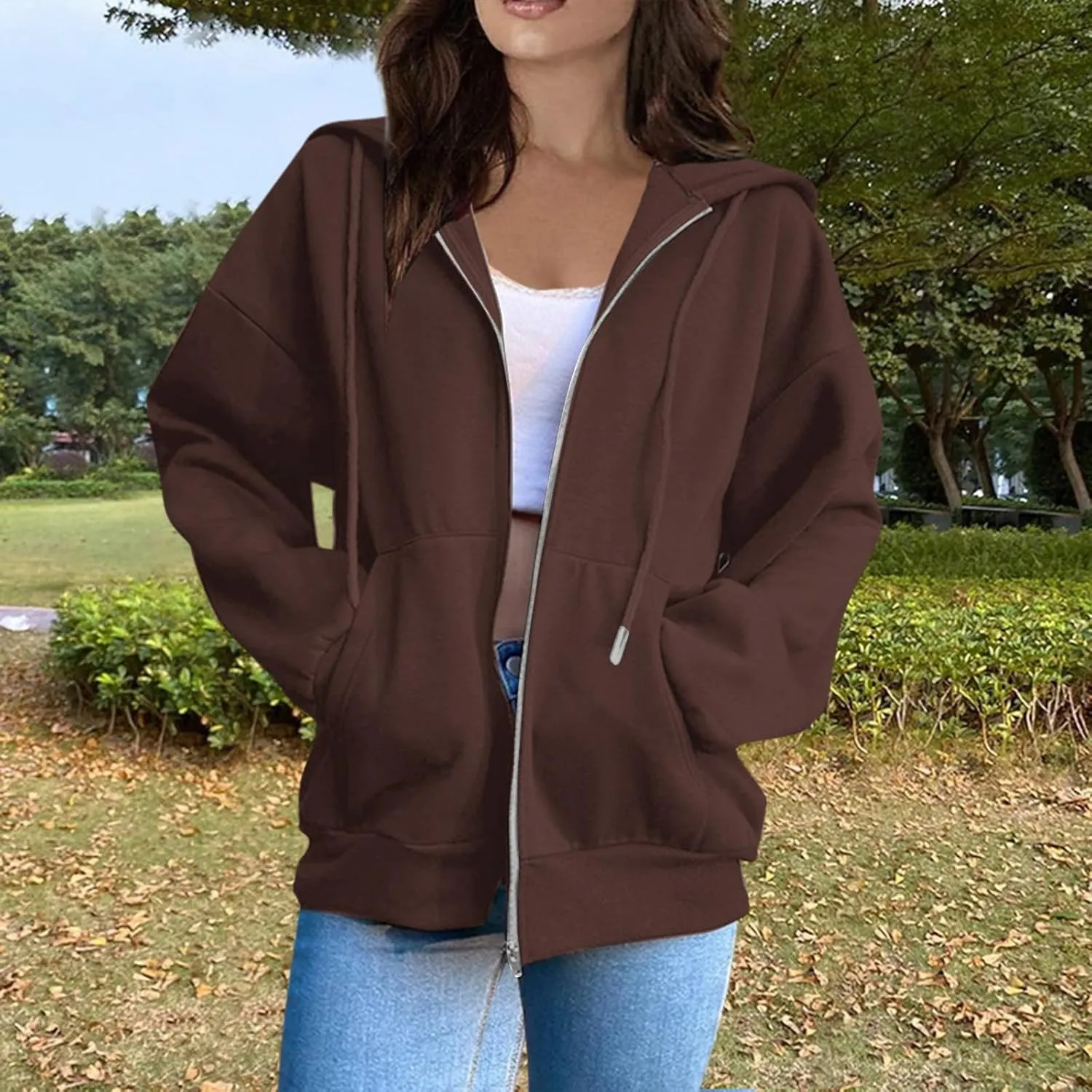 BAXLIMEK Zip Up Hoodies for Women,2023 Fall Outfits Casual Long Sleeve Hoodies Outerwear,Trendy Oversized Sweatshirt Coats