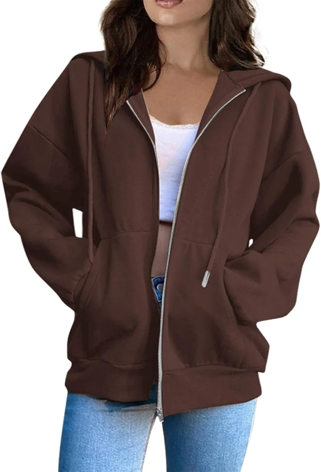 BAXLIMEK Zip Up Hoodies for Women,2023 Fall Outfits Casual Long Sleeve Hoodies Outerwear,Trendy Oversized Sweatshirt Coats