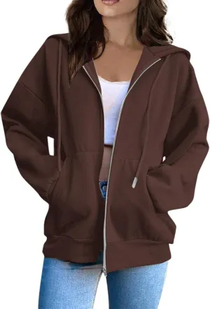 BAXLIMEK Zip Up Hoodies for Women,2023 Fall Outfits Casual Long Sleeve Hoodies Outerwear,Trendy Oversized Sweatshirt Coats