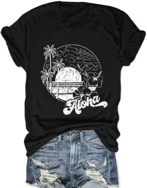 Beach Shirts for Women Summer Graphic Casual Tee Tops Short Sleeve Vacation Vintage Tshirt