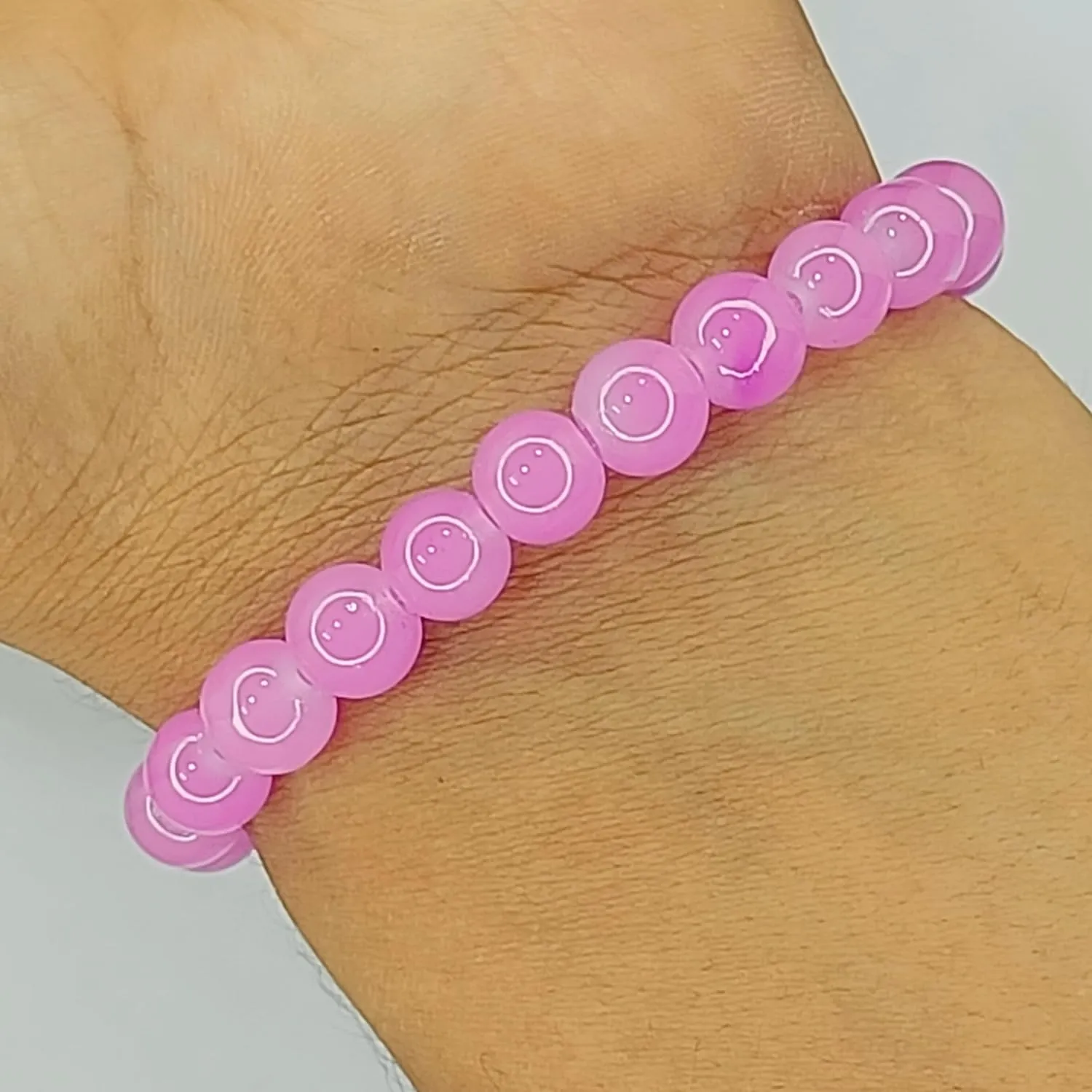 Beaded Stretch Bracelet Handmade Glass Bracelet for Women Men Colorful Crystal Beads Bracelet Elastic Round Bead Bracelets Jewelry (pink)