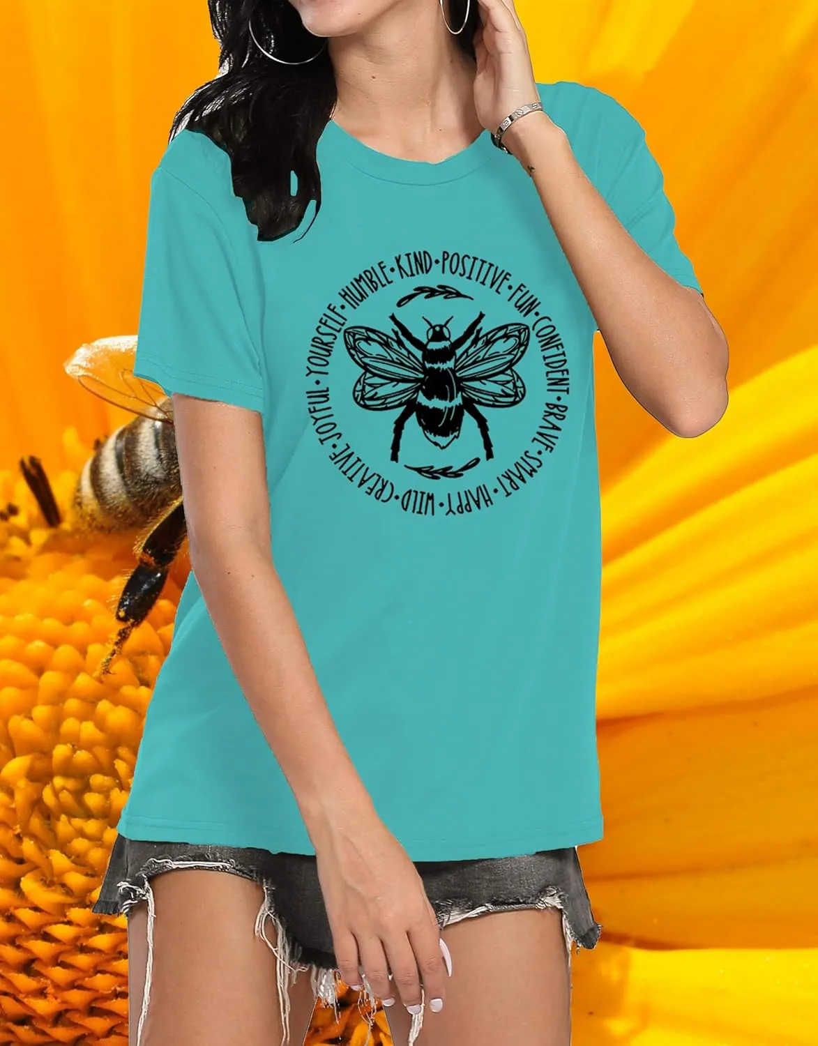 Bee Kind Shirt Womens Graphic Tshirts Funny Inspirational Teacher Shirt Novelty Casual Short Sleeve Tee Top