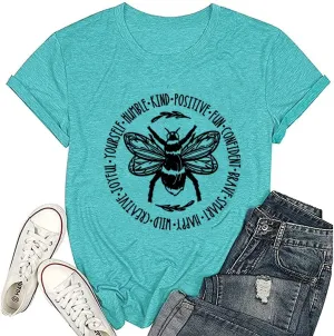 Bee Kind Shirt Womens Graphic Tshirts Funny Inspirational Teacher Shirt Novelty Casual Short Sleeve Tee Top