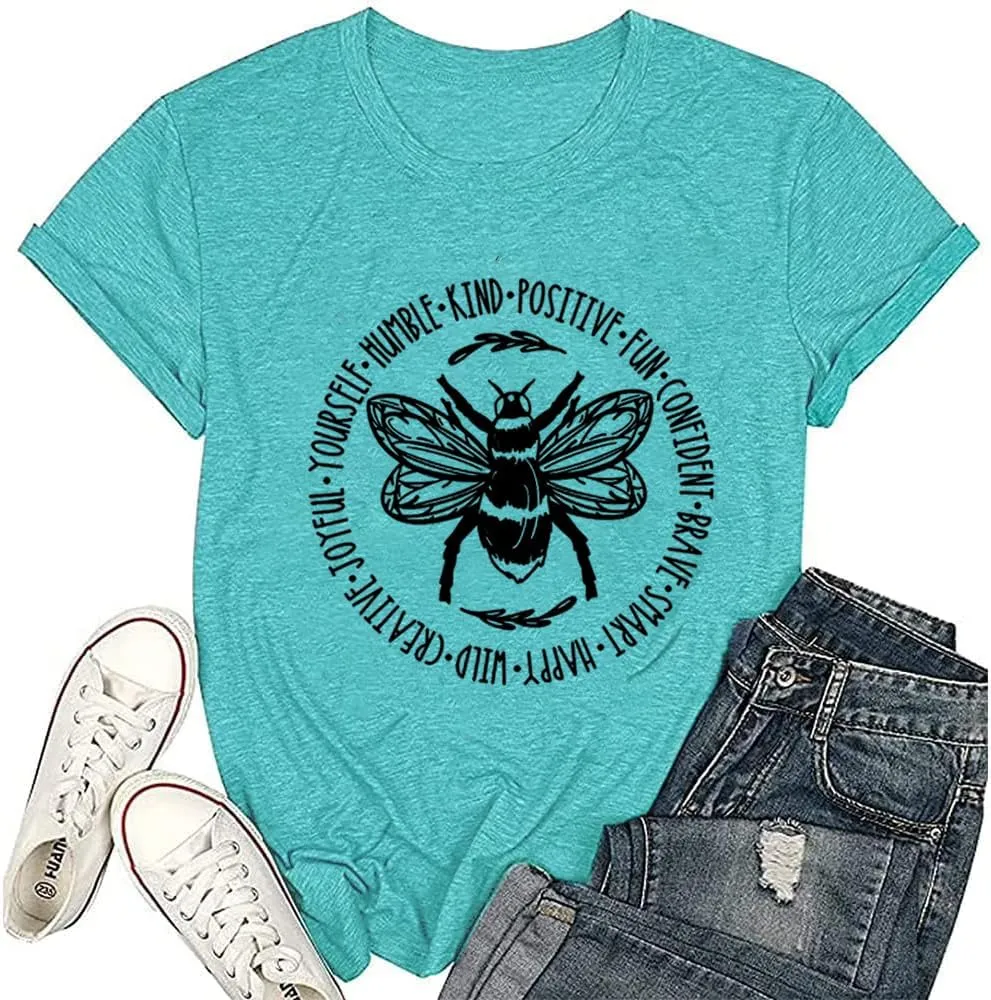 Bee Kind Shirt Womens Graphic Tshirts Funny Inspirational Teacher Shirt Novelty Casual Short Sleeve Tee Top