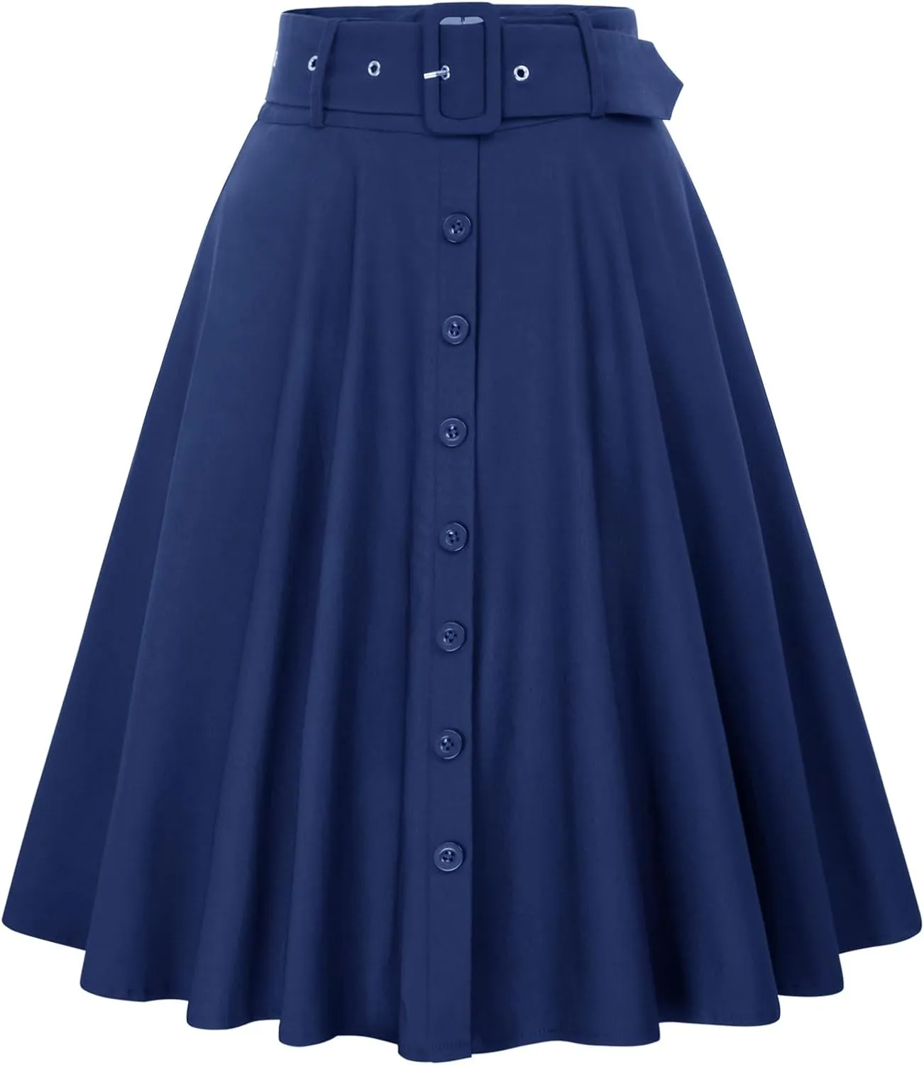 Belle Poque Women's Vintage Skirts High Waisted Flared A-Line Midi Skirt with Belt Pockets & Belts