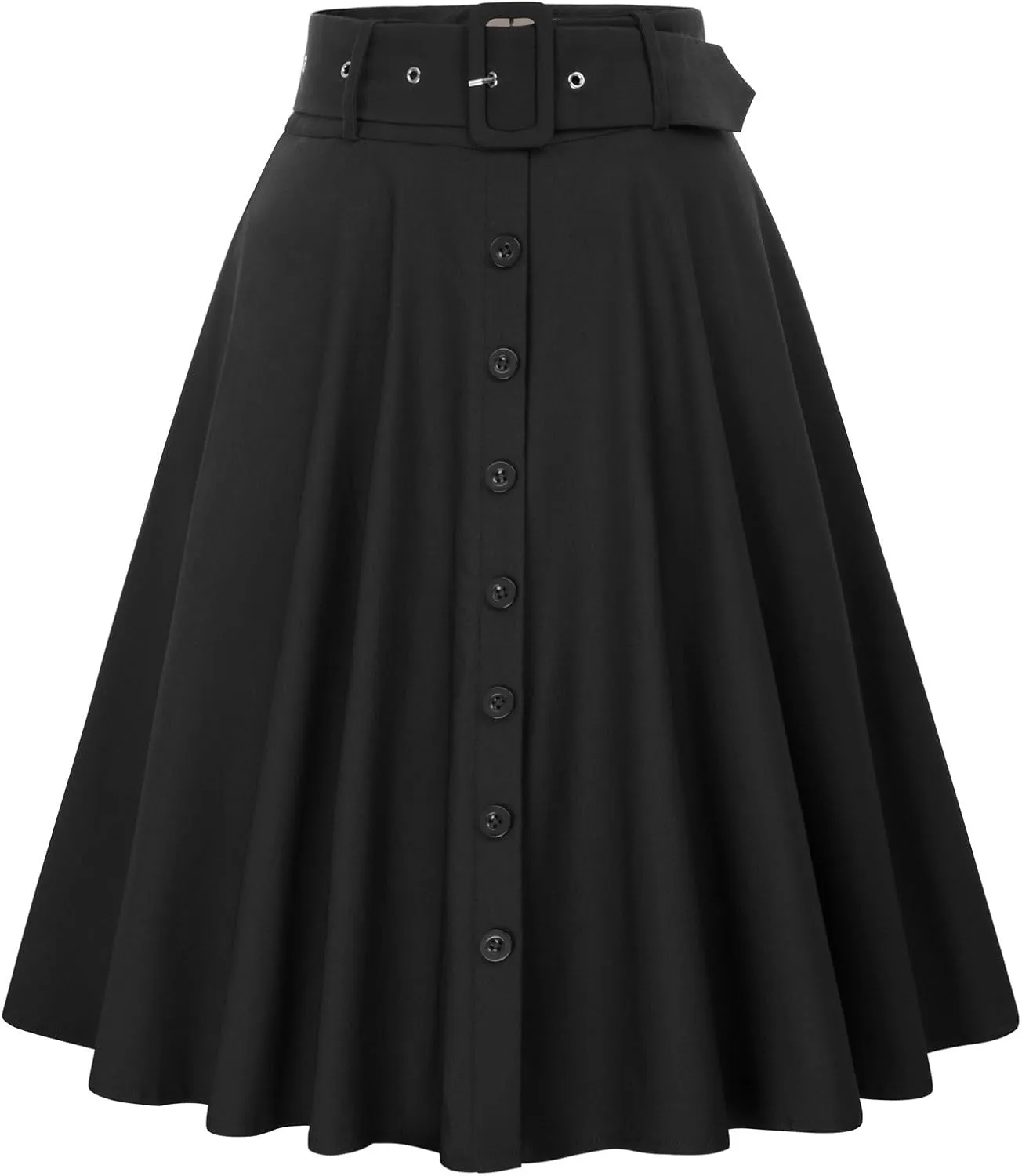 Belle Poque Women's Vintage Skirts High Waisted Flared A-Line Midi Skirt with Belt Pockets & Belts