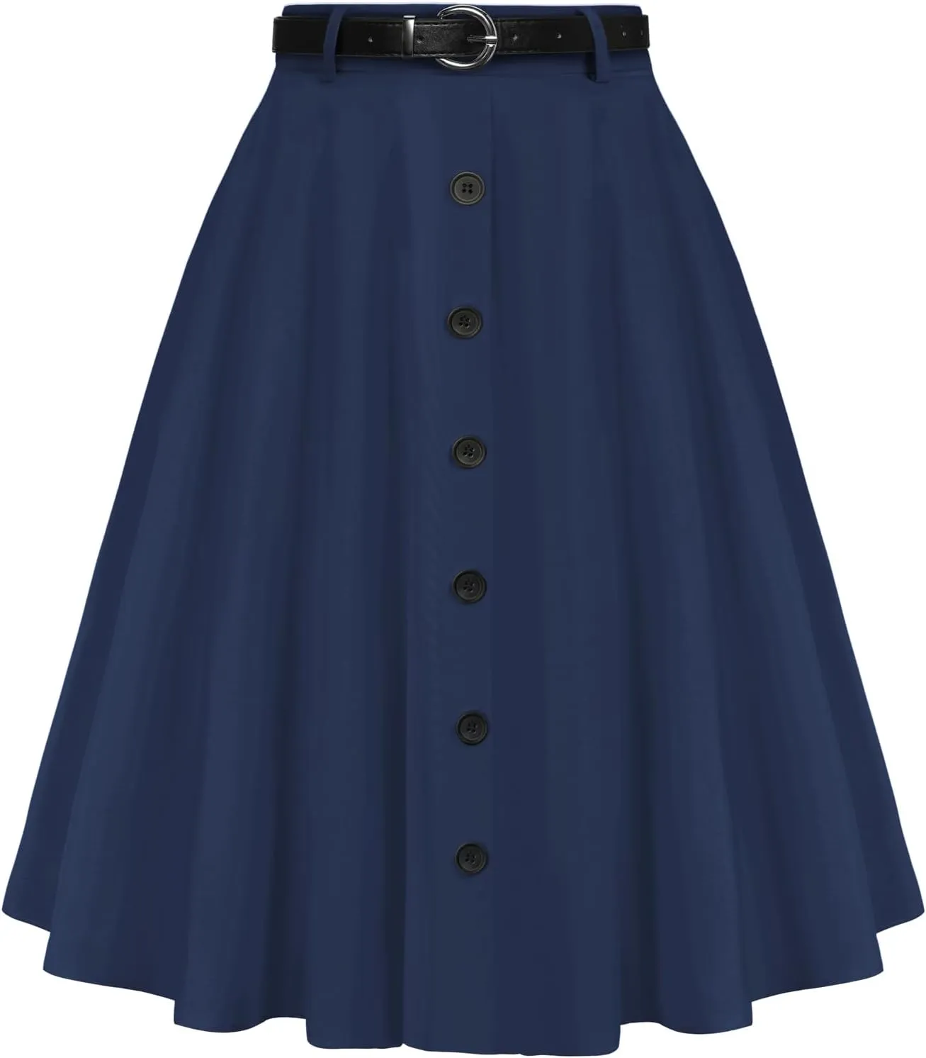 Belle Poque Women's Vintage Stretch High Waist A-Line Flared Midi Skirts with Pockets & Belts