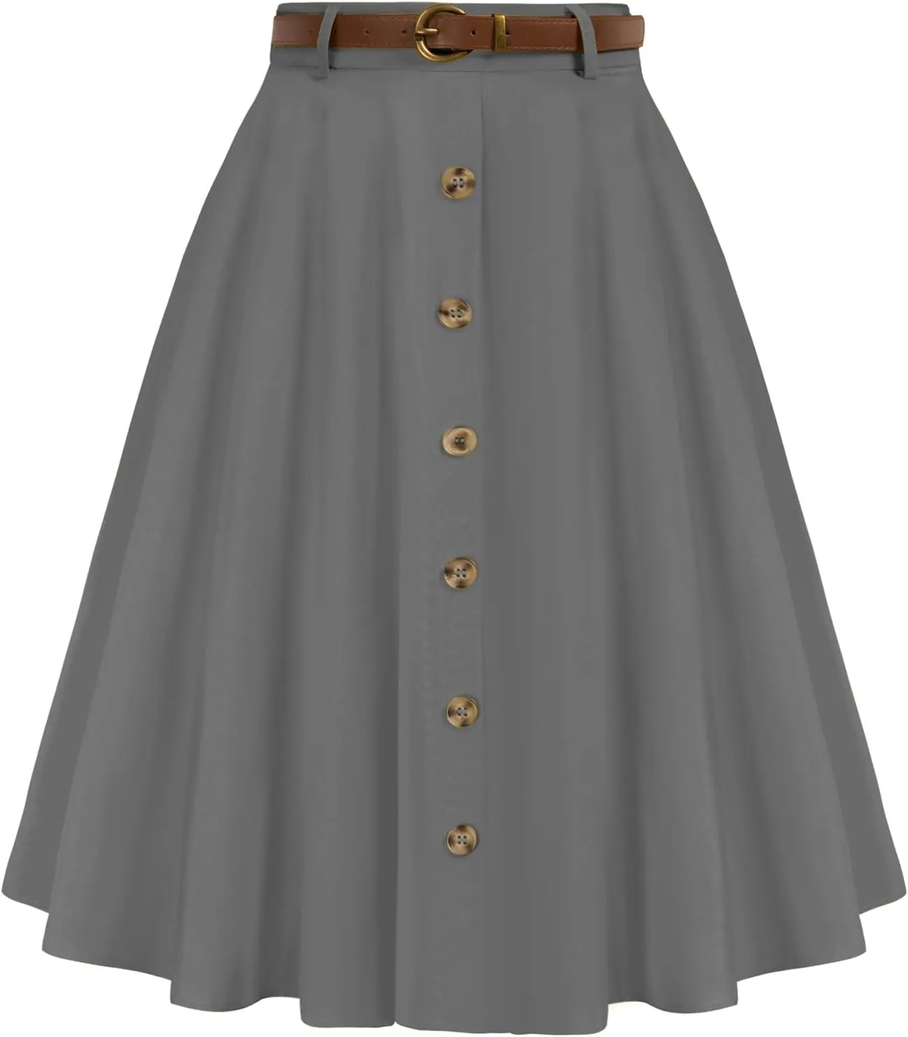 Belle Poque Women's Vintage Stretch High Waist A-Line Flared Midi Skirts with Pockets & Belts