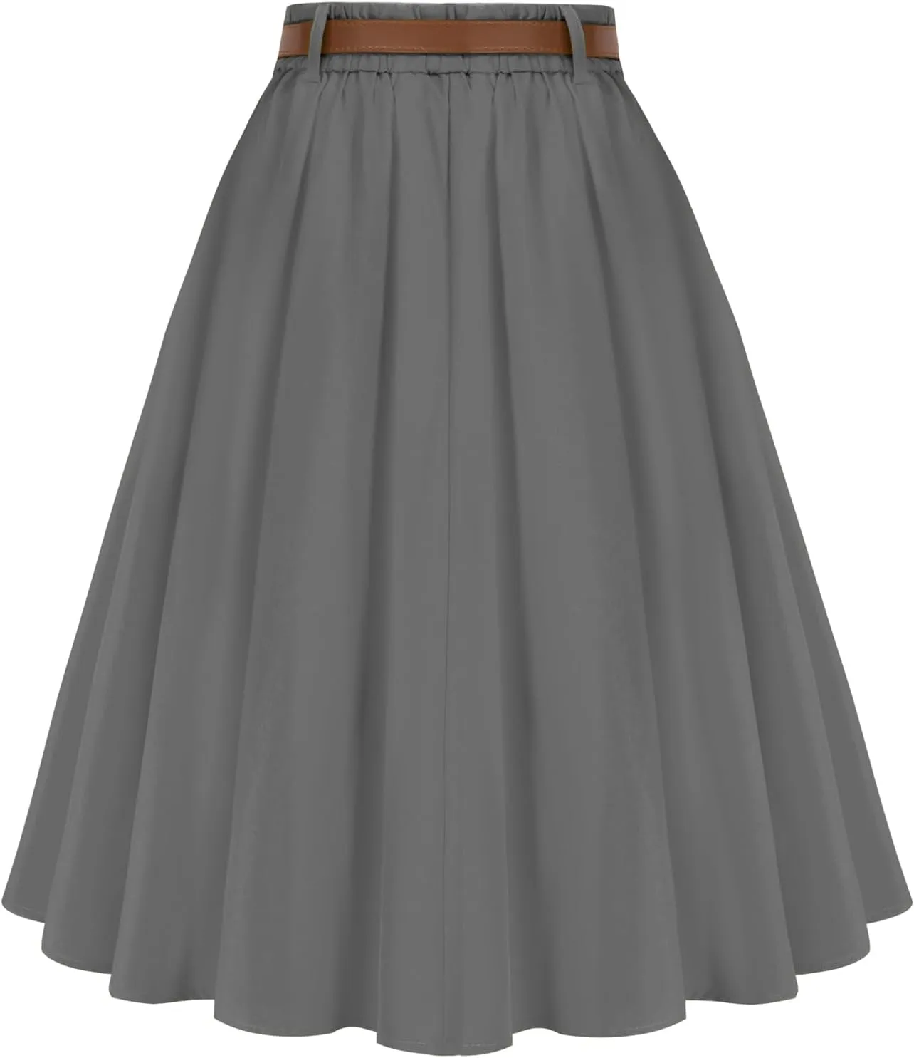 Belle Poque Women's Vintage Stretch High Waist A-Line Flared Midi Skirts with Pockets & Belts