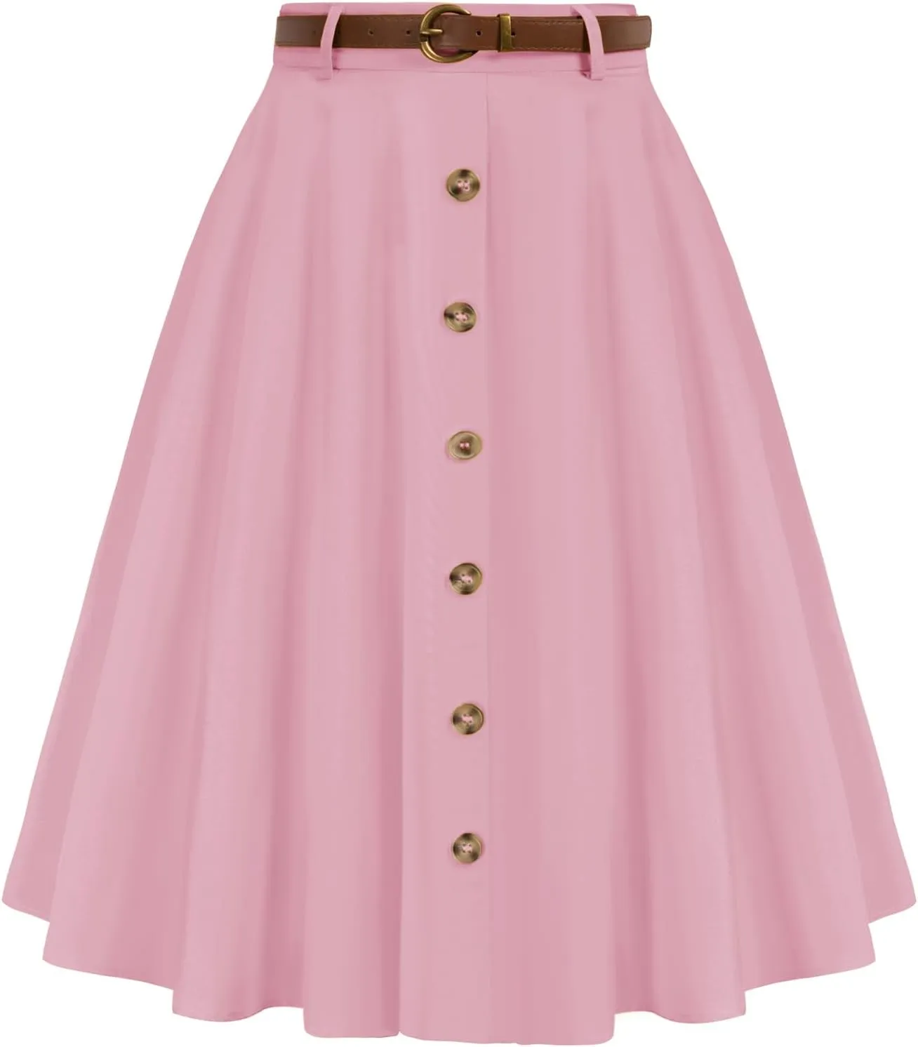 Belle Poque Women's Vintage Stretch High Waist A-Line Flared Midi Skirts with Pockets & Belts