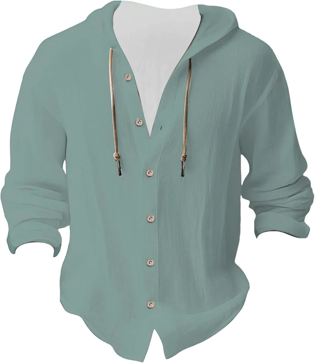 Big and Tall Linen Hoodie Beach Hippie Shirts for Men Casual Button Up Long Sleeve Shirts Plus Size Mens Linen Shirt