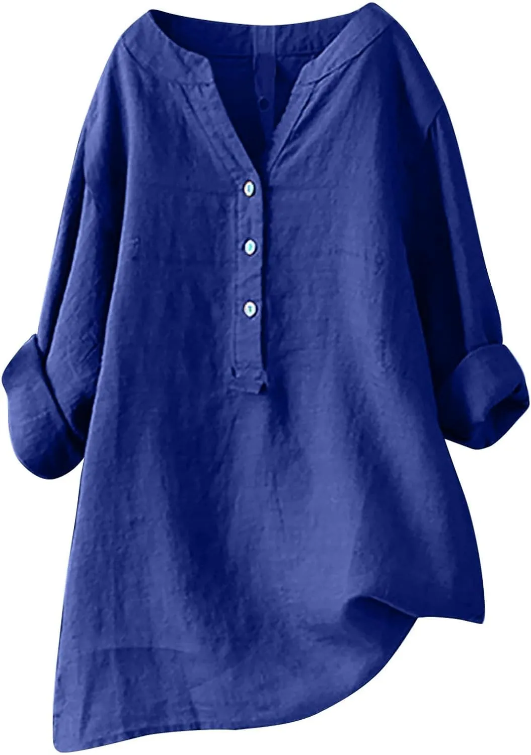 Binmer Women Linen Button Down Shirt Oversized Long Sleeve Blouse Ladies Summer Casual V Neck Beach Top.Plus Size S-5X