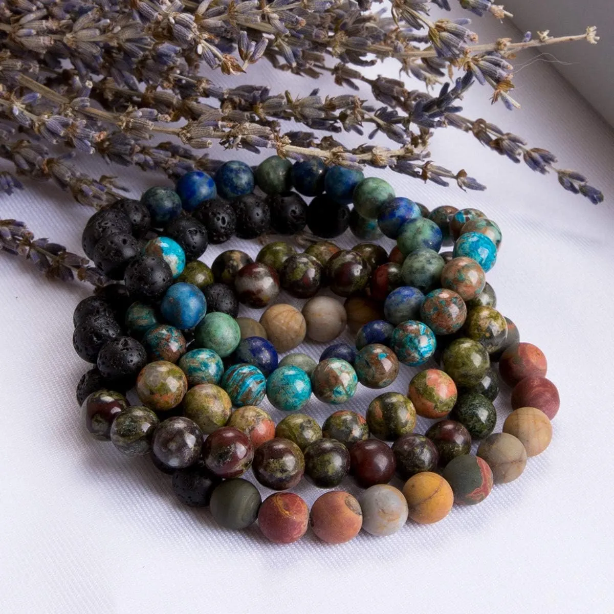 Bivei Beaded Bracelet Set 5pcs for Women Men - Natural Gemstone Crystal Bracelets Healing Anxiety Round Stretch Jewelry