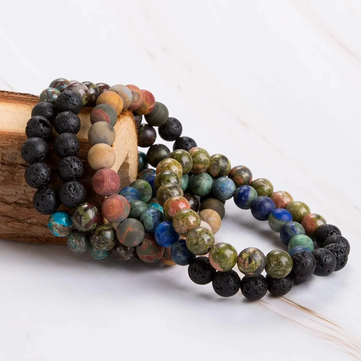 Bivei Beaded Bracelet Set 5pcs for Women Men - Natural Gemstone Crystal Bracelets Healing Anxiety Round Stretch Jewelry