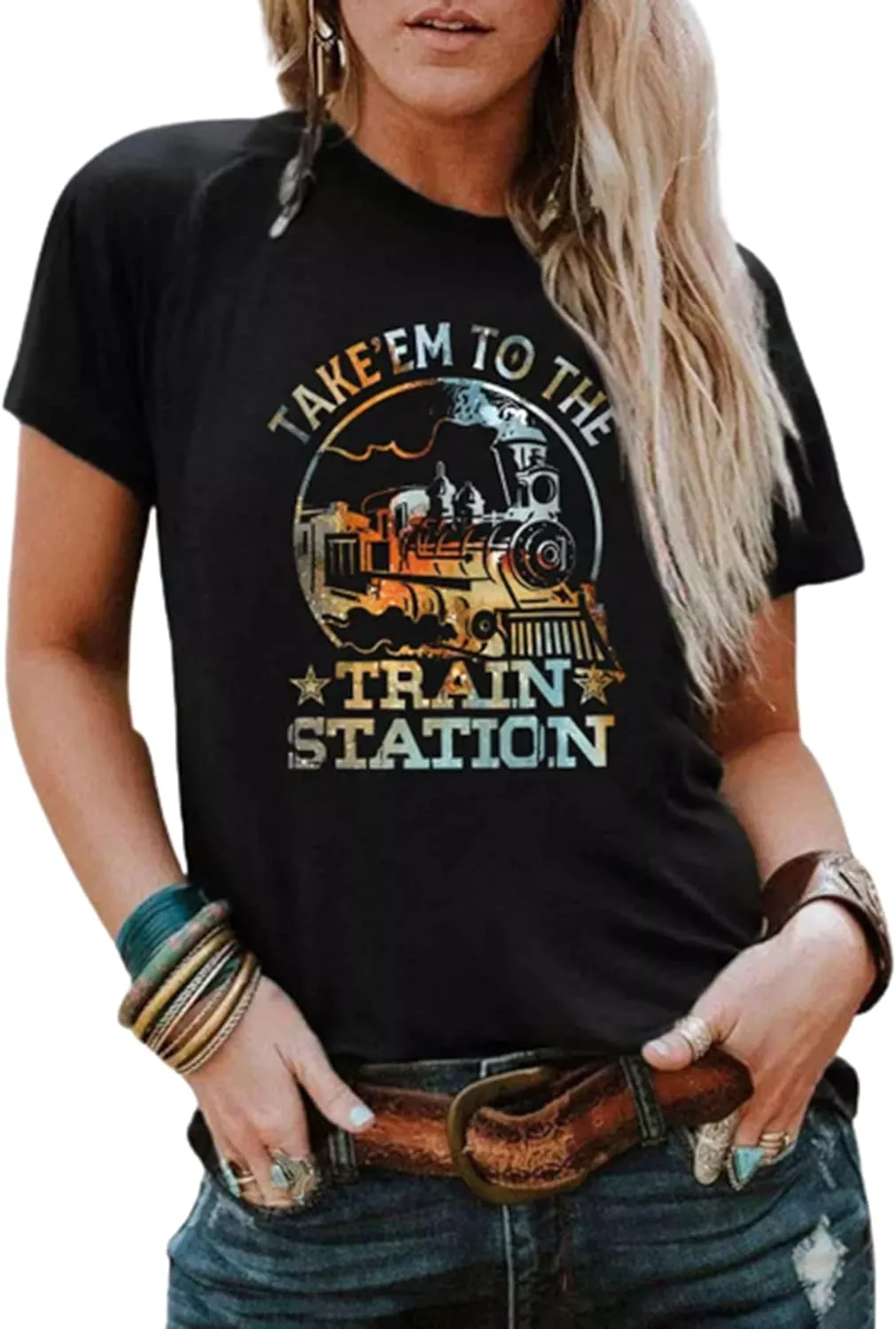 Blame It All On My Roots Bleached T-Shirt Women Country Music Tshirt Funny Vintage Graphic Tees Tops