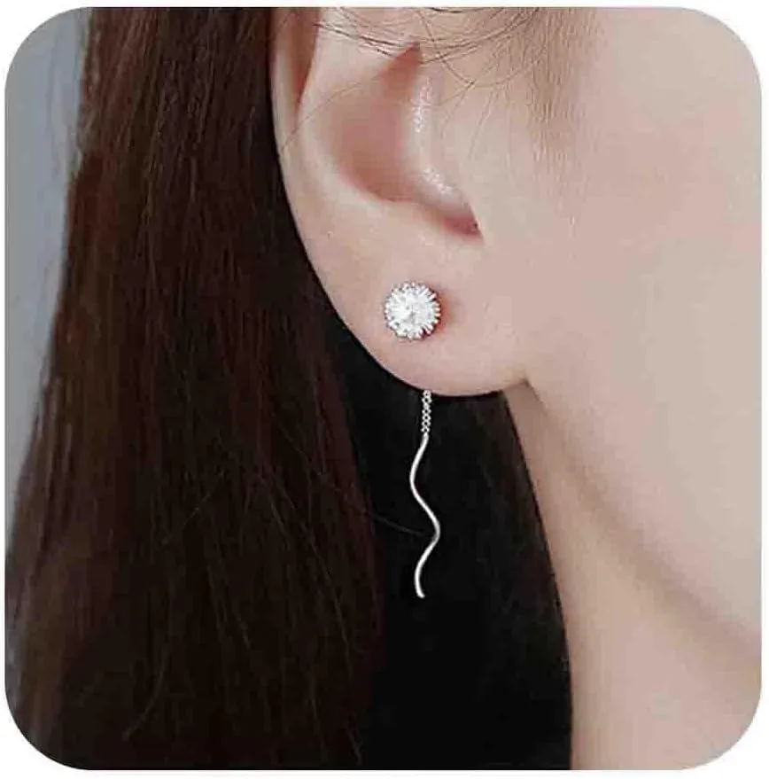 Boho Ball Threader Earrings Swirl Chain Drop Earrings Silver Threader Chain Earrings Minimalist Pull Through Earrings Jewelry for Women