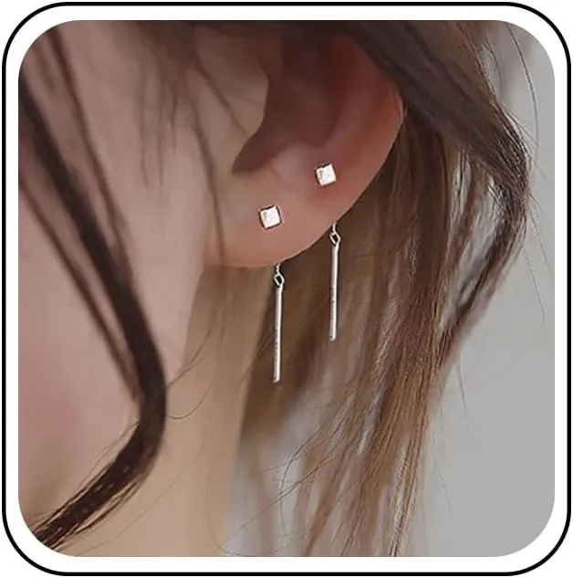 Boho Bar Threader Earrings Tassel Chain Drop Earrings Silver Threader Chain Earrings Minimalist Pull Through Earrings Jewelry for Women