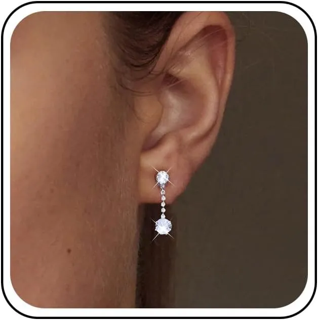Boho Rhinestone Tassel Earrings Silver Crystal Chandelier Earrings Shiny Cz Tassels Chain Earrings Tiny Crystal Dot Earrings Crystal Wedding Chandeliers Earrings for Women