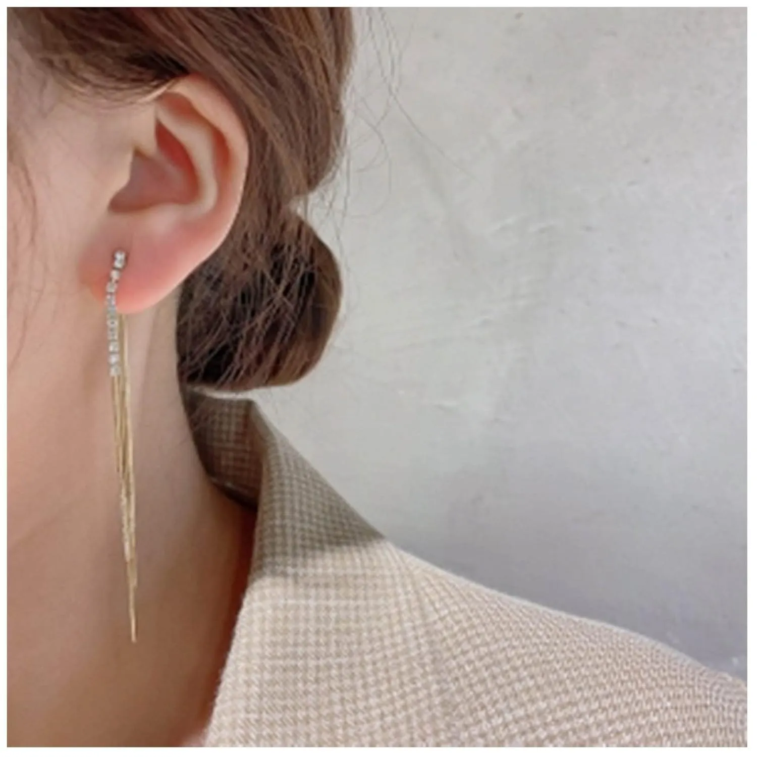 Boho Tassel Rhinestones Chain Earrings Gold Cz Chain Drop Earrings Punk Sleek Chain Earrings Long Statement Earrings Jewelry for Women and Girls