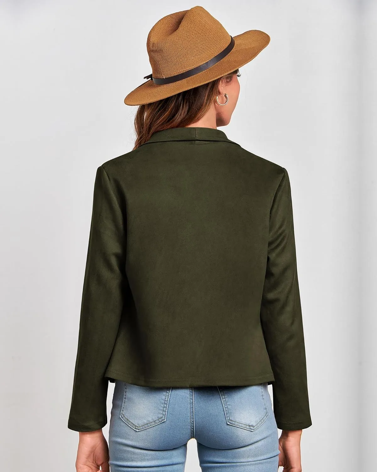 BTFBM Womens Faux Suede Jackets Dressy Spring Summer Clothes 2025 Lapel Long Sleeve Open Front Cropped Outerwear Coats