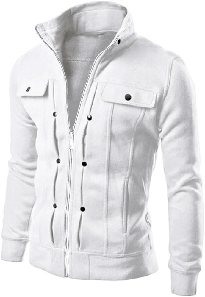 Burband Mens Cotton Slim Designed Lapel Cardigan Lightweight Zip Up Front Military Jackets Windbreakers with Multi Pockets