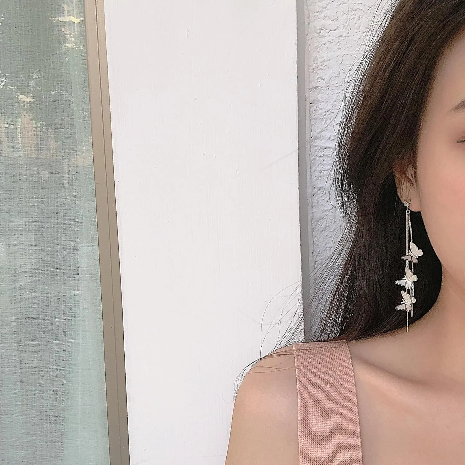 Butterfly Tassel Earrings,Crystal Rhinestone Butterfly Drop Dangle Stud Earrings,Long Chain Insect Tassel Earring Fashion Jewelry Accessories for Women