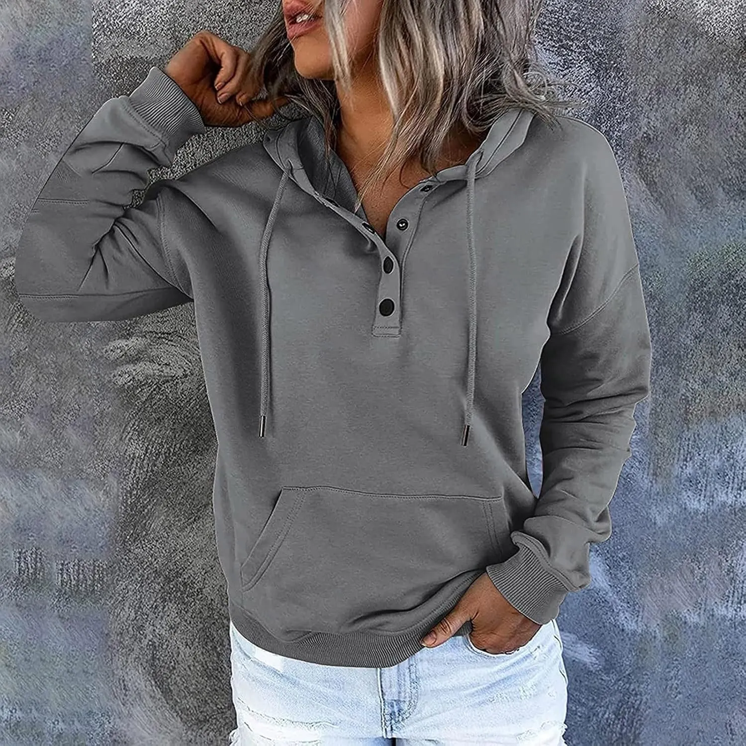 Button Hoodie Tops Dressy Casual Hoodies for Women Long Sleeve Pockets Sweatshirts Fashion 2025 Fall Clothes