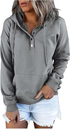 Button Hoodie Tops Dressy Casual Hoodies for Women Long Sleeve Pockets Sweatshirts Fashion 2025 Fall Clothes