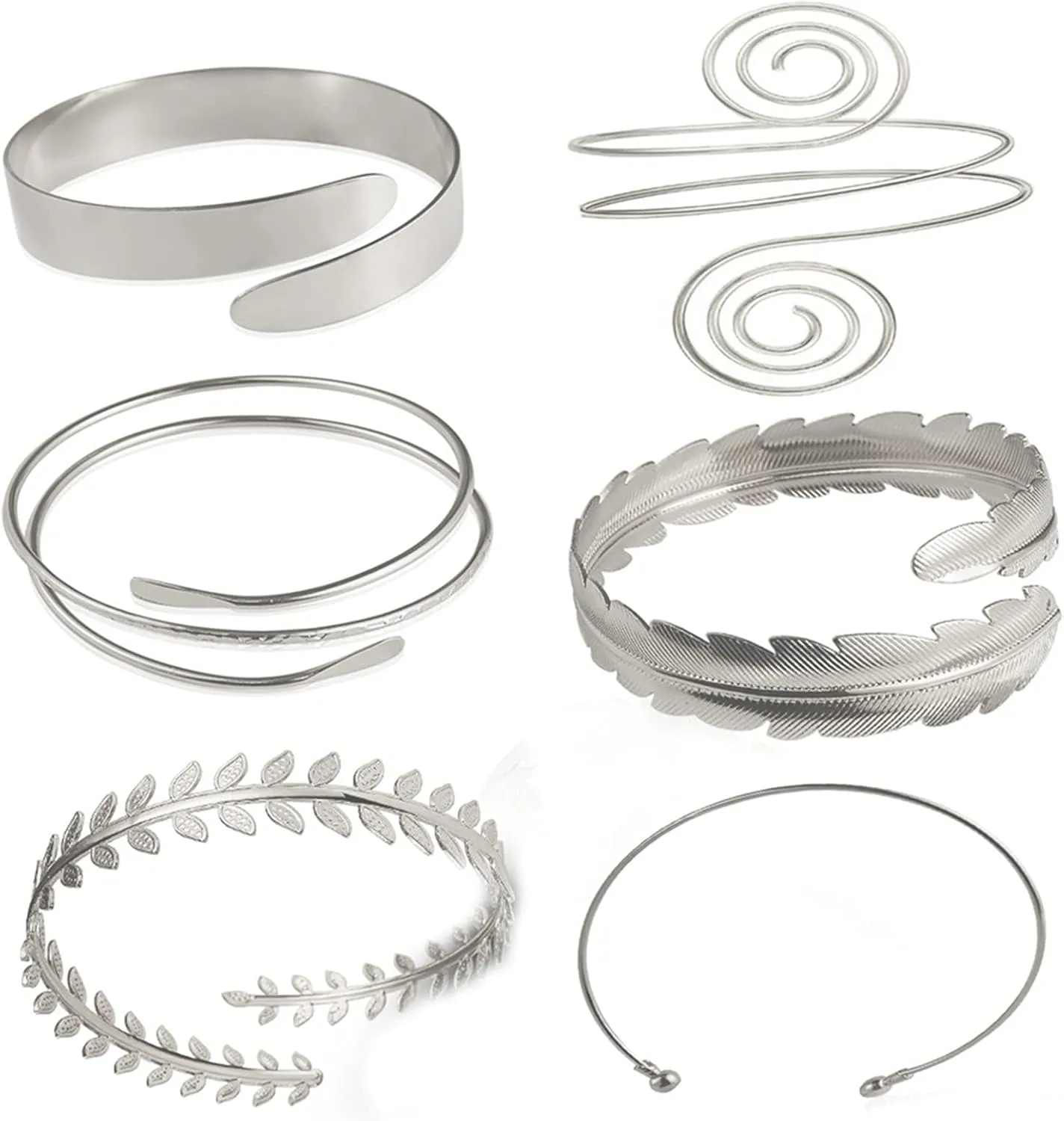 Caiyao 6-8Pcs Exaggerated Cuff Upper Snake Leaf Bracelet Bangle Band Armlet for Women Men Stackable Open Adjustable Polished Gold Silver Plated Armband Arm Jewelry