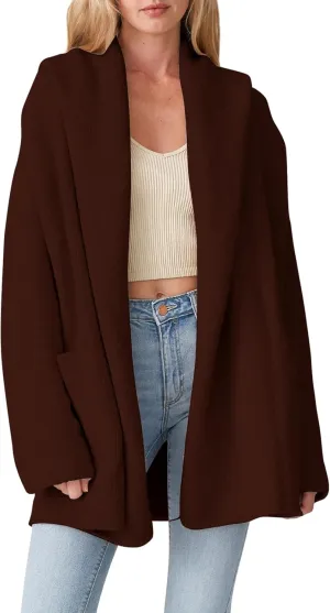 Cakulo Womens Long Hooded Cardigan Sweaters 2024 Oversized Cardigans Open Front Fall Knit Sweater Coat with Pockets