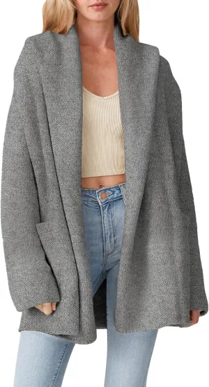 Cakulo Womens Long Hooded Cardigan Sweaters 2024 Oversized Cardigans Open Front Fall Knit Sweater Coat with Pockets