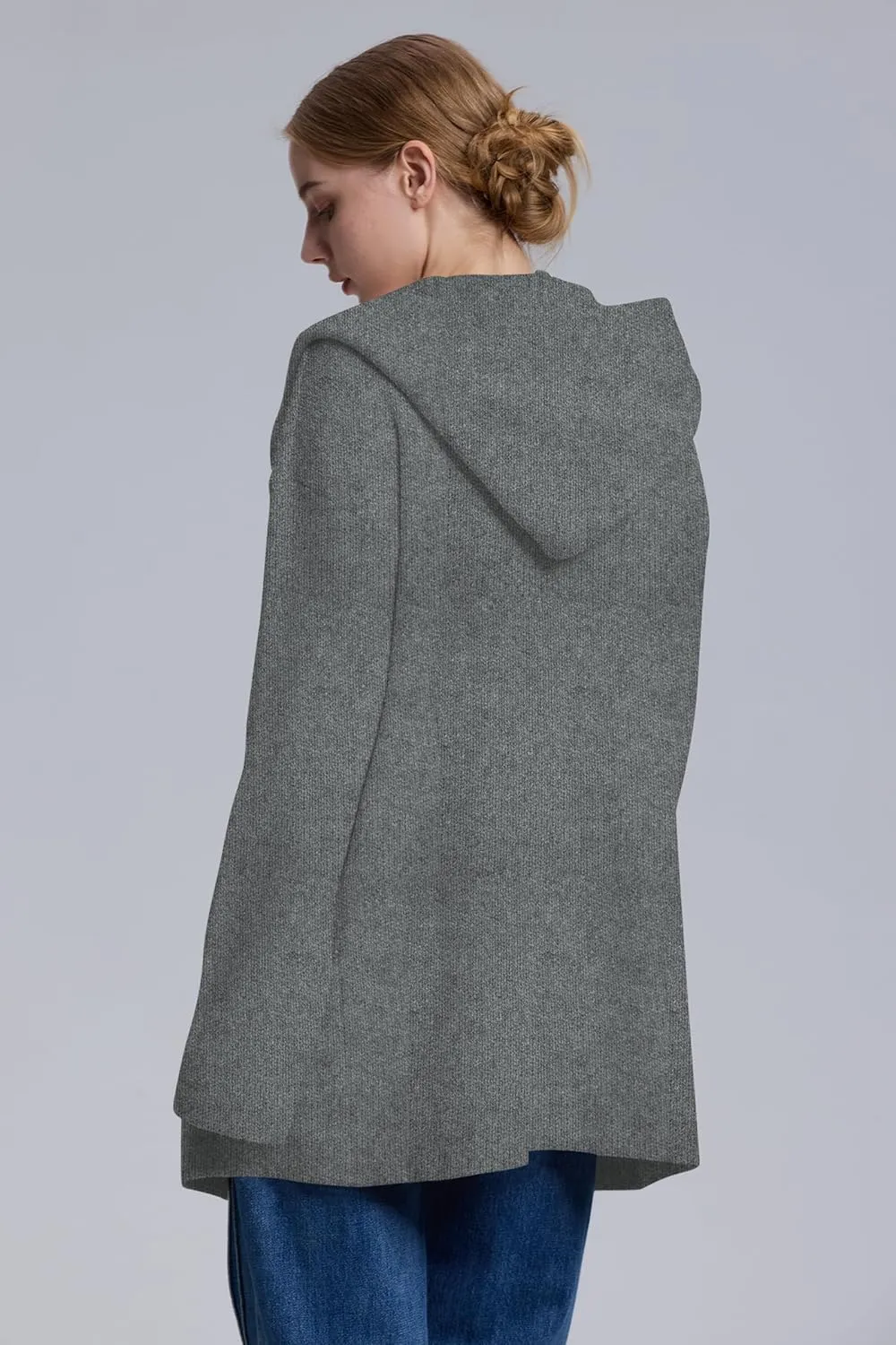 Cakulo Womens Long Hooded Cardigan Sweaters 2024 Oversized Cardigans Open Front Fall Knit Sweater Coat with Pockets