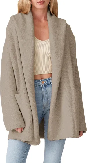 Cakulo Womens Long Hooded Cardigan Sweaters 2024 Oversized Cardigans Open Front Fall Knit Sweater Coat with Pockets