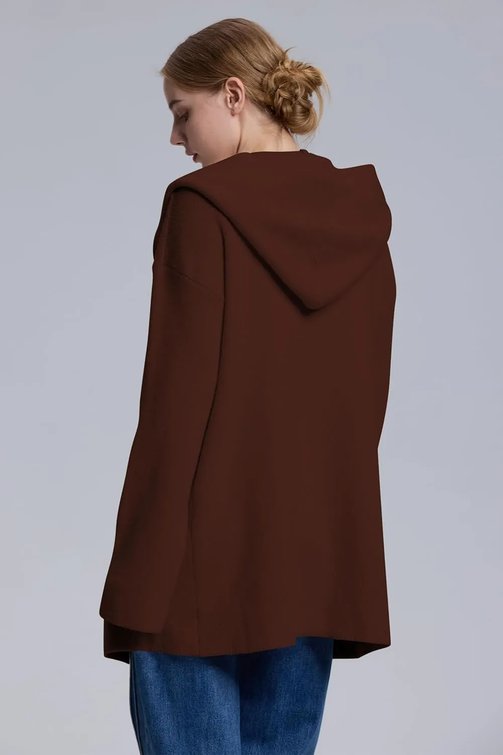 Cakulo Womens Long Hooded Cardigan Sweaters 2024 Oversized Cardigans Open Front Fall Knit Sweater Coat with Pockets