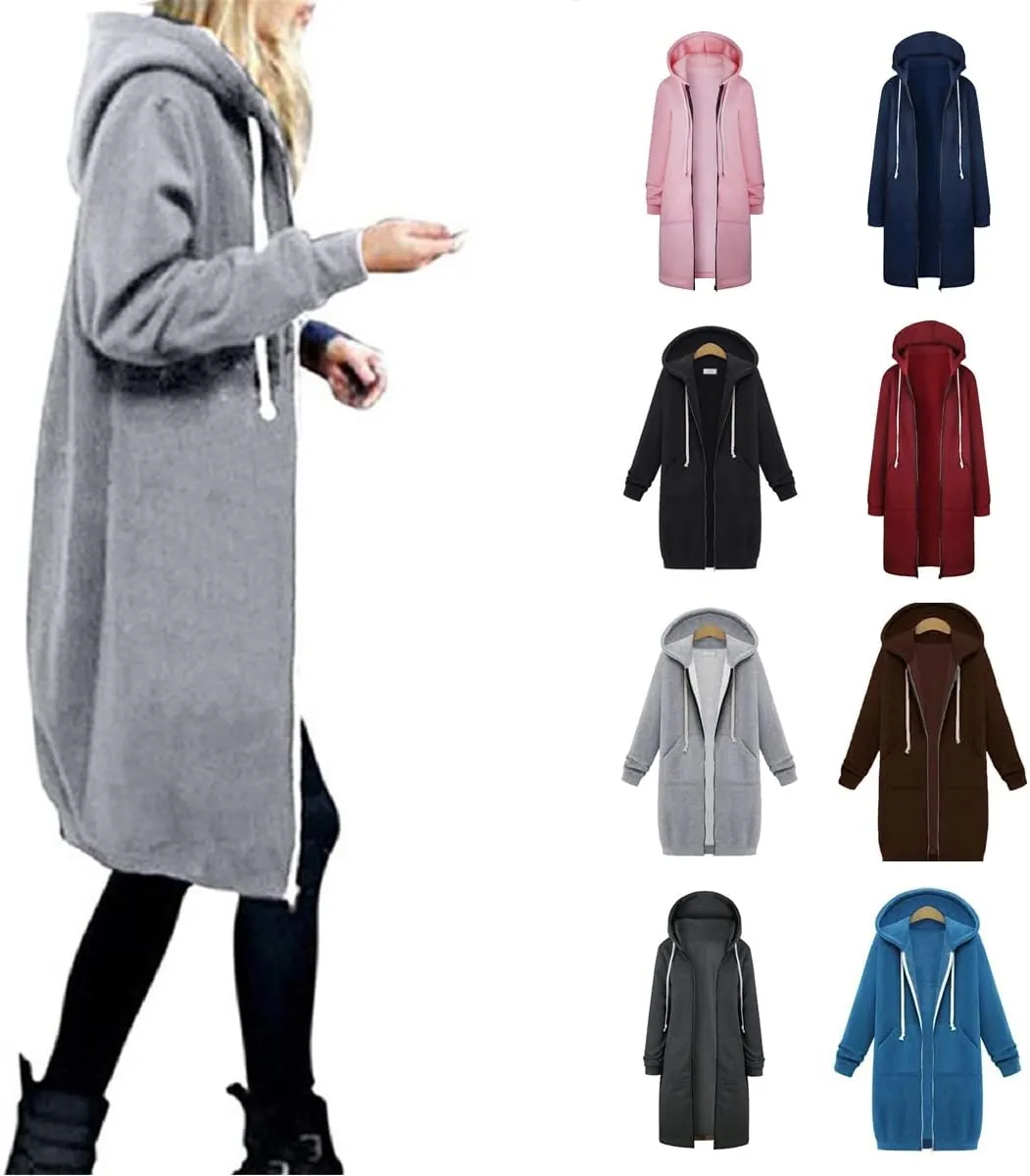Canbebig Oversized Hoodies for Women Zip Up Long Sweatshirts Fleece Lined Jackets Plus Size Trench Coats Tunic Sweatshirts