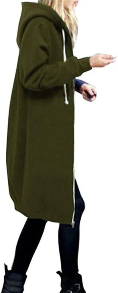 Canbebig Oversized Hoodies for Women Zip Up Long Sweatshirts Fleece Lined Jackets Plus Size Trench Coats Tunic Sweatshirts