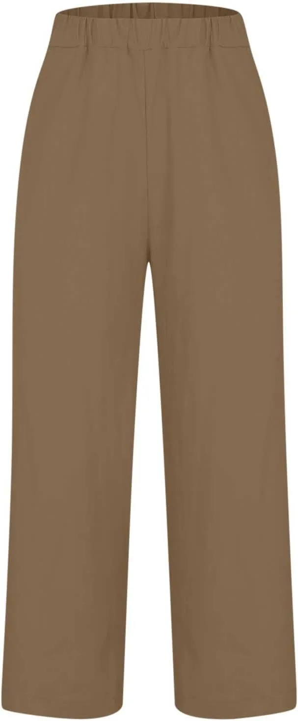 Capri Pants for Women Cotton Linen Casual Summer Straight Leg Cropped Lounge Pants High Waisted Beach Trousers